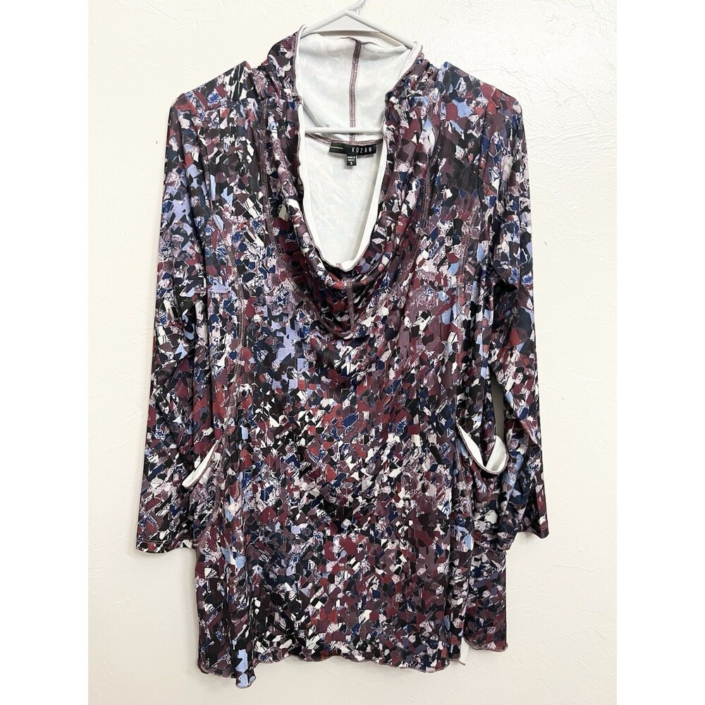 Kozan Black Abstract Art Long Sleeve Asymmetrical Oversized Tunic Top Size S